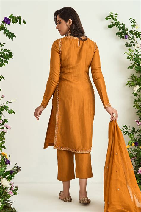 Buy Yellow Uppada Silk Embroidery Resham Round Zari Kurta Set For Women