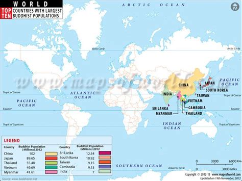 World Top Ten Countries With Largest Buddhist Populations Map Poor