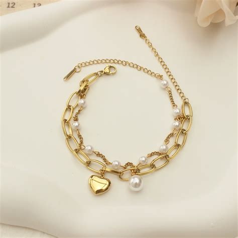 Jual Loren Gelang Bracelet Rantai Double Layer Gold Simple Lucu