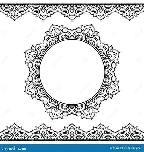 Set Of Seamless Borders And Circular Ornament For Design Application