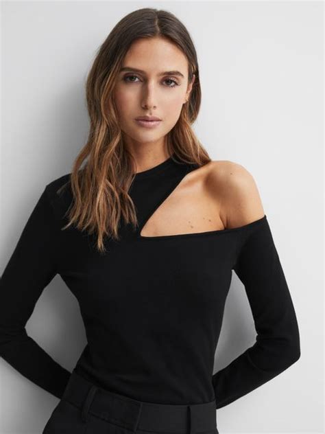 Fitted Cut Out Long Sleeve Top In Black Reiss