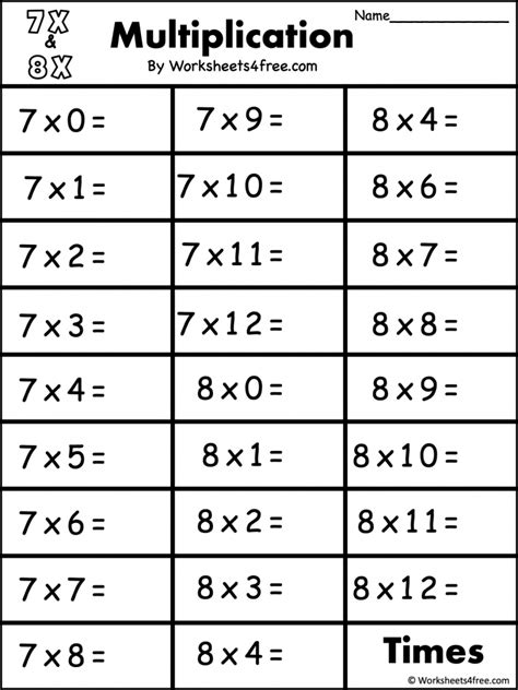 Free Multiplication Worksheet 7s And 8s Worksheets4free