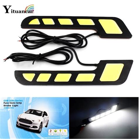 Yituancar 2x Cob Led Drl Daytime Running Lights Dc12v External Car Auto