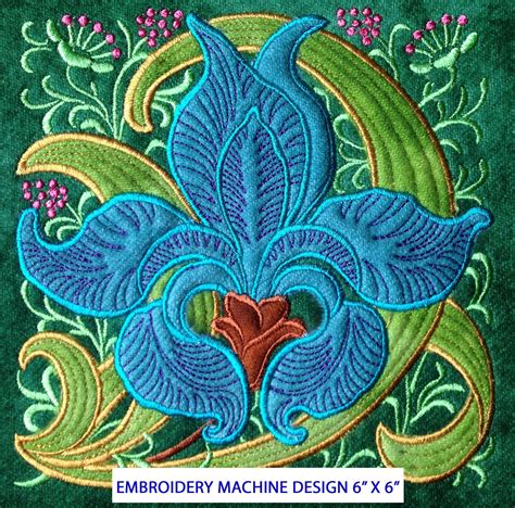 Tiger Lily Art Nouveau Flower Machine Embroidery Design