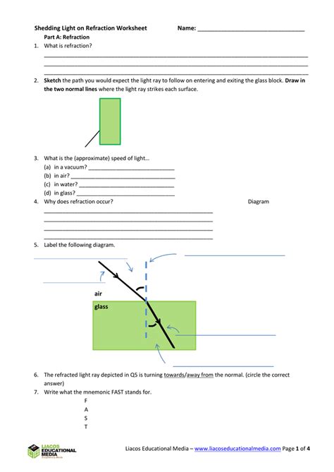 Shedding Light On Refraction Worksheet