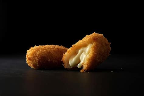 Premium Photo | A close up of a fried chicken nugget with a black ...