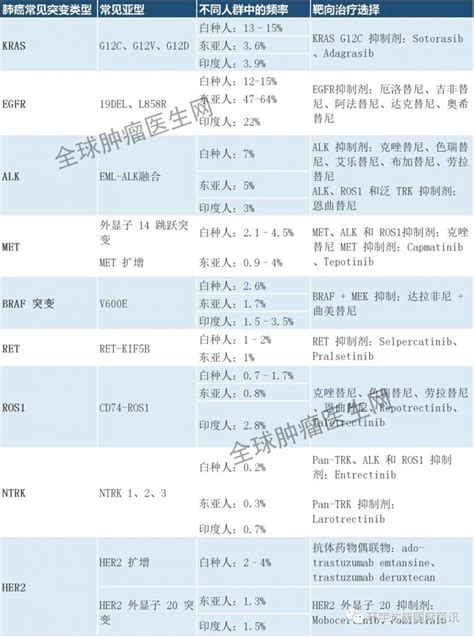 2021年十大肺癌基因突变靶点及对应的肺癌靶向药物和肺癌靶向治疗方案最新盘点 全球肿瘤医生网