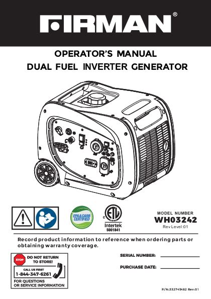 FIRMAN WH03242 Dual Fuel Inverter Portable Generator Manual Safety