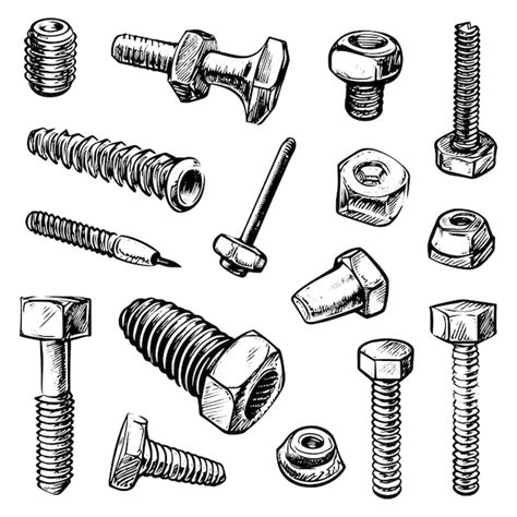 Premium Vector Hand Drawn Vector Set Of Screw