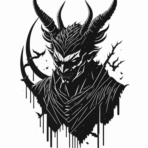 Premium Vector | A black and white illustration of a demon with horns ...