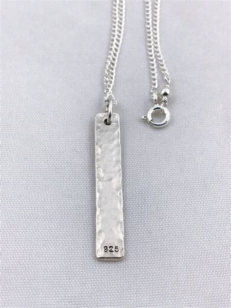 Sterling Silver Vertical Bar Necklace Reversible Hammered Textured