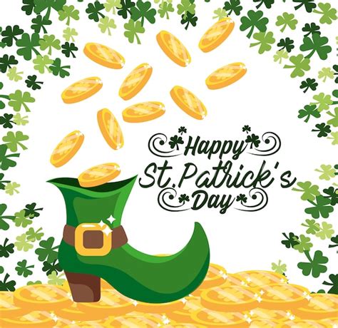 Premium Vector Clovers With Gold Coins Inside St Patrick Boot