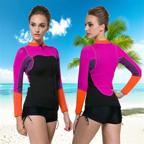 2mm Neoprene Jacket Woman Long Sleeve Front Zip Top Wetsuit Surf Swim