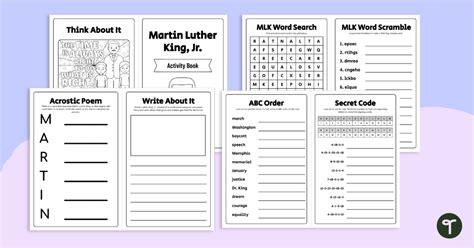 Martin Luther King Jr Activity Book Teach Starter Worksheets Library