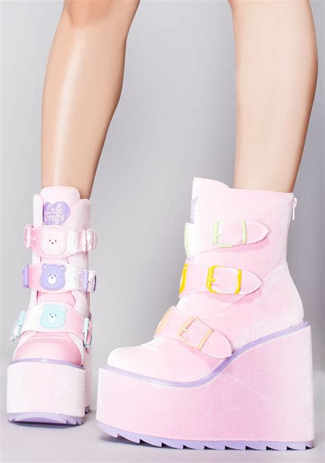 La Style Rush Dune Lo Care Bears Platform Boots In Pink In 2022