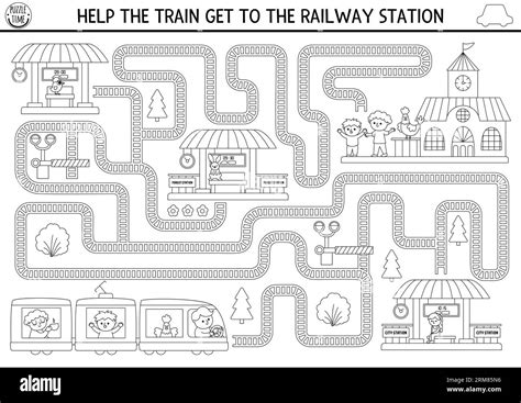 Transportation Black And White Maze For Kids With Railroad Driver