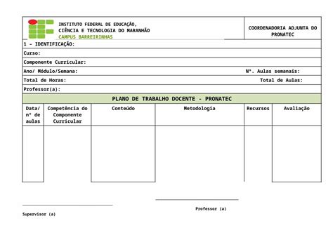 Doc Plano De Trabalho Docente Pronatec Modelo Dokumen Tips