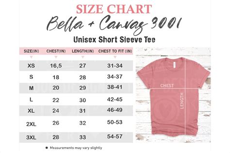 Bella Canvas Size Chart Graphic By Thecrownmockup Creative Fabrica