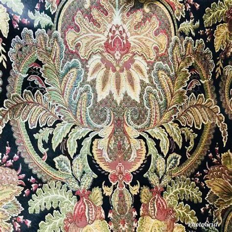 1 Yard Remnant Designer Brocade Satin Fabric Black Floral Damask