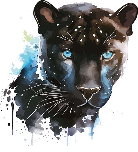 Jaguar Aux Yeux Bleus Et Vecteur Aquarelle L Opard Vecteur Premium