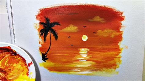 🎨como Pintar Un Atardecer Paso A Paso Pintura Para Principiantes Youtube