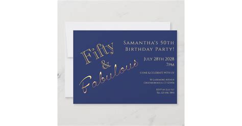 50th Birthday Navy Blue Gold Party Invitation Zazzle