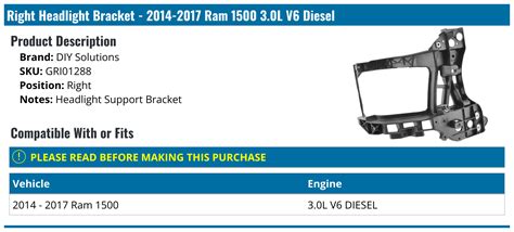 2014 2017 Ram 1500 Headlight Bracket Diy Solutions Gri01288 Right