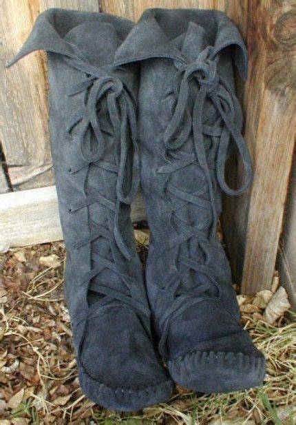 Charcoal Gray Earthgarden Moccasin Knee High Elf Boots Order Etsy