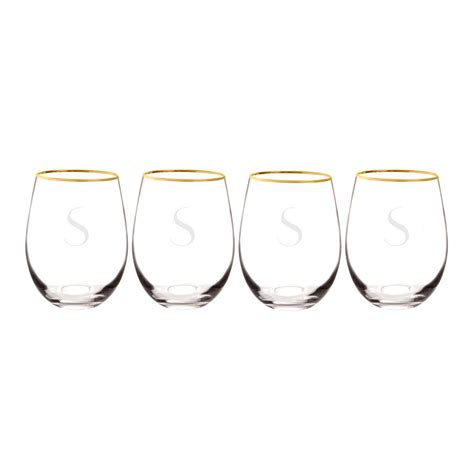 Personalized Gold Rim Stemless Wine Glasses C 1120g 4 C The Home Depot