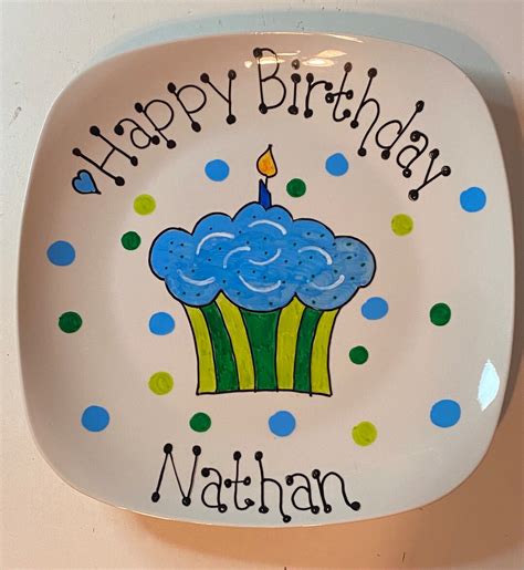 Happy Birthday Plate Personalized Plate Hand Painted Plate Ceramic