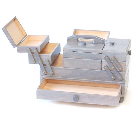 Aumuller Korbwaren Large Wooden Sewing Box w/Drawers Cantilever Storage ...