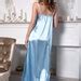 Blue Long Satin Nightgown Honeymoon Lingerie For Bride Wedding Slip Night Gown Bridal Lingerie
