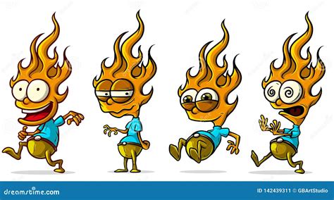 Cartoon Funny Fire Character Vector Icon Set Stock Vector ...