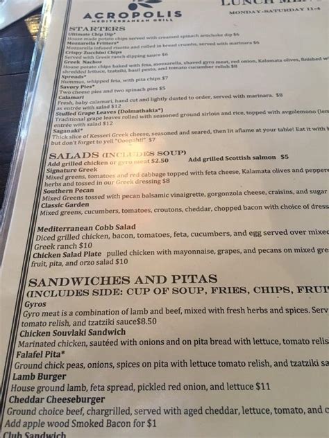 Menu At Acropolis Grill Restaurant Chattanooga