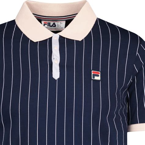 Fila Vintage Bb1 Retro Striped Polo Shirt In Navy Peach Whip