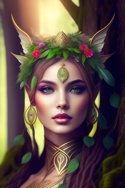 Premium AI Image Beautiful Dryad Goddess In Forest Forest Nymph Fairy