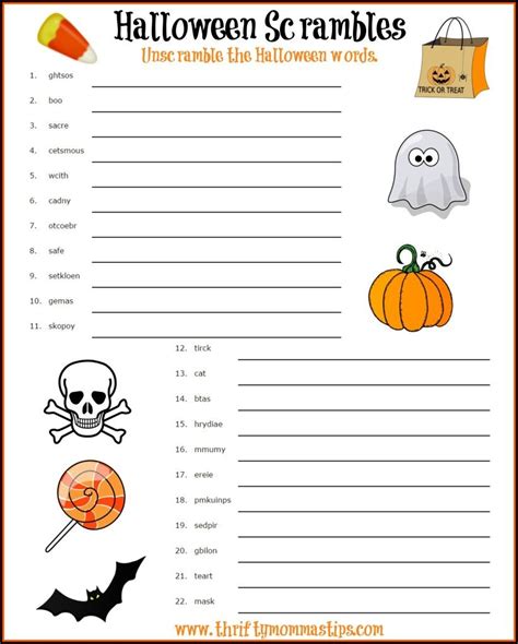 Free Printable Halloween Unscramble Words Worksheets