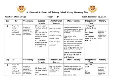 Year 5 Short Division Lesson Plan By Cjdavis83 Teaching Resources Tes