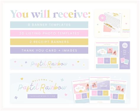 Etsy Shop Banner Templates Pastel Rainbow Etsy Branding Kit Etsy