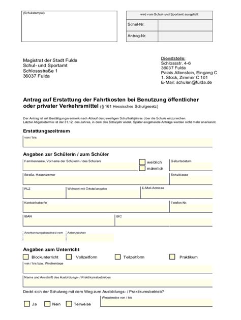 Form De Antrag Auf Erstattung Der Fahrtkosten Bei Benutzung