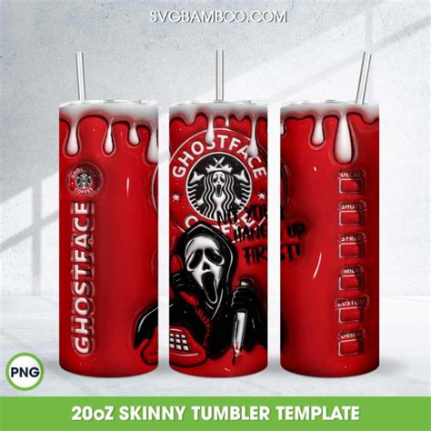 3D Inflated Ghostface Coffee Haloween Tumbler Wrap PNG