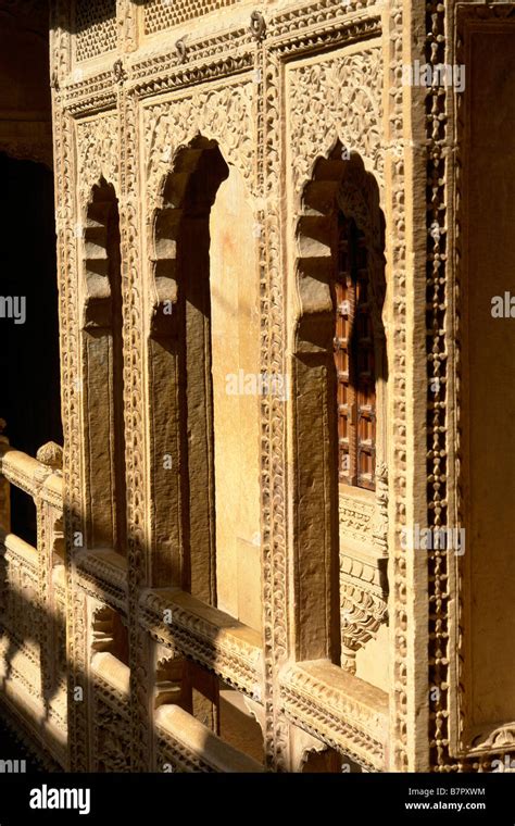 Traditional Carved Sandstone Arches Inside An Indian Haveli Or