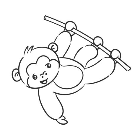 Cute Monkey Hanging On A Tree Branch For Coloring 27432082 Vector Art