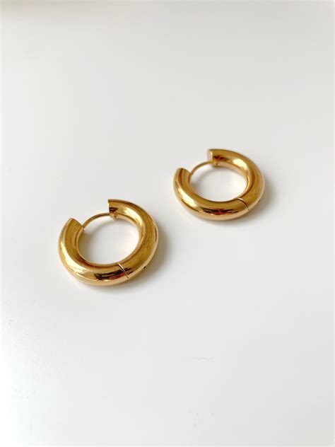 2 Pcs Gold Plated Titanium Chunky Huggie Hoops Earring Etsy