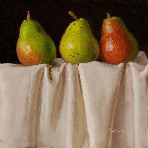 Wang Fine Art Pears On White Cloth Still Life Daily Oil Painting A