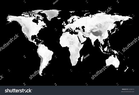 World Map Grayscale Elevation On Black Stok İllüstrasyon 5226016 ...