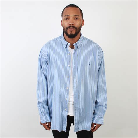 Men S Vintage Ralph Lauren Blue Striped Classic Fit Depop