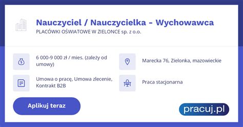 Oferta Pracy Nauczyciel Nauczycielka Wychowawca Plac Wki O Wiatowe