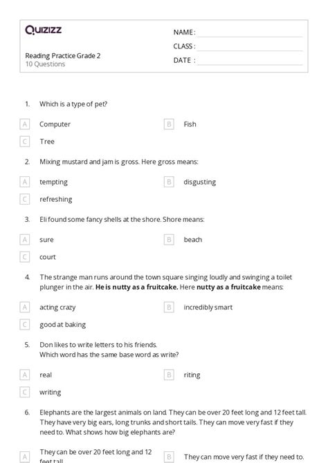 Reading Worksheets For Nd Class On Quizizz Free Printable