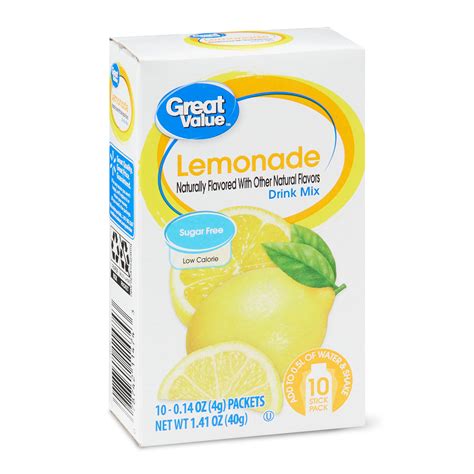 Great Value Sugar Free Lemonade Drink Mix 014 Oz 10 Count Walmart